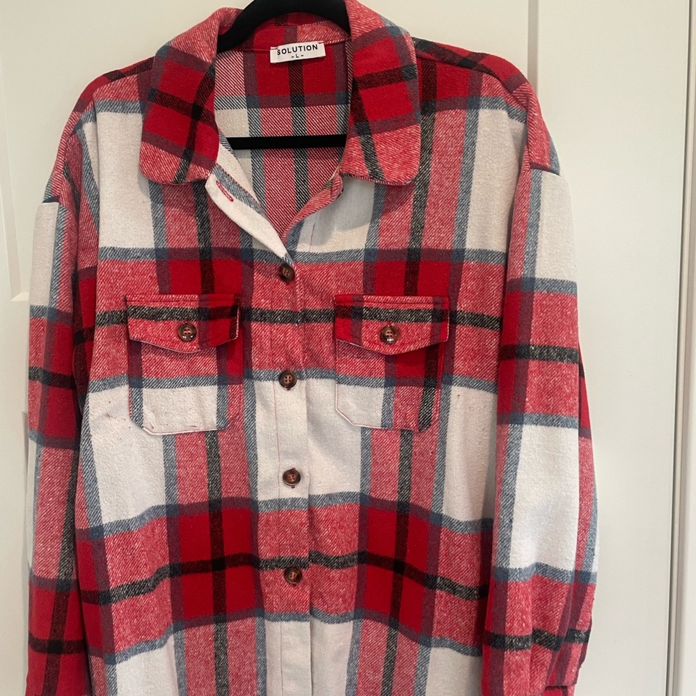 Red and Gray Plaid Button-Up Shirt